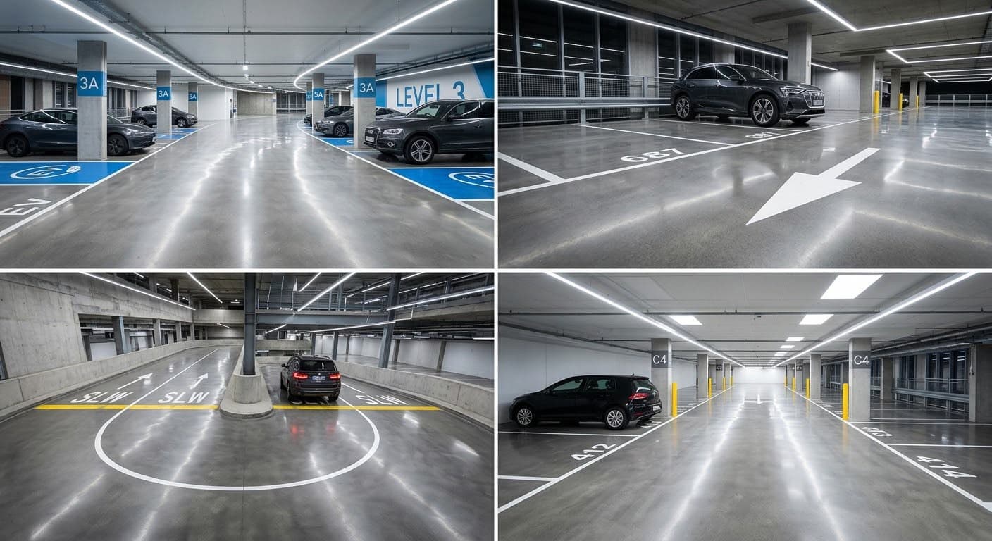Parlaq cilalanmış parkinq döşəməsi
